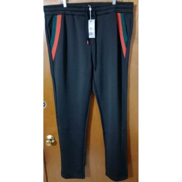 Stacy Adams Black Joggers Sweat Pants Red & Green Striped Pockets Sz 4X New - Picture 1 of 6